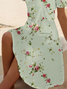 Women Floral Short Sleeve Summer Printing Dress V Neck Daily Casual Midi Fit & Flare Dress A-Line Dress