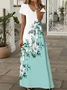 Women Floral Short Sleeve Summer Printing Dress V Neck Daily Casual Maxi X-Line Dress