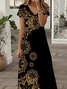 Women Floral Short Sleeve Summer Printing Dress V Neck Daily Casual Maxi X-Line Dress