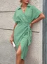 Women Geometric Short Sleeve Summer Printing Dress V Neck Daily Vintage Midi Tank A-Line Dress