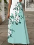 Women Floral Short Sleeve Summer Printing Dress V Neck Daily Casual Maxi X-Line Dress