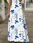 Women Floral Short Sleeve Summer Printing Dress V Neck Daily Casual Maxi X-Line Dress