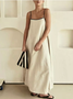 Women Striped Sleeveless Summer Split Joint Dress Square Neck Daily Vintage Maxi Tank A-Line Dress