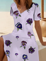 Women Floral Short Sleeve Summer Printing Dress V Neck Daily Casual Midi Fit & Flare Dress A-Line Dress