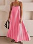 Women Striped Sleeveless Summer Split Joint Dress Square Neck Daily Vintage Maxi Tank A-Line Dress