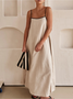 Women Striped Sleeveless Summer Split Joint Dress Square Neck Daily Vintage Maxi Tank A-Line Dress
