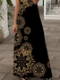 Women Floral Short Sleeve Summer Printing Dress V Neck Daily Casual Maxi X-Line Dress