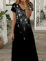 Women Abstract Short Sleeve Summer Printing Dress V Neck Daily Casual Maxi X-Line Dress