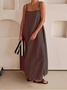 Women Striped Sleeveless Summer Split Joint Dress Square Neck Daily Vintage Maxi Tank A-Line Dress
