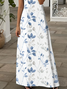 Women Floral Short Sleeve Summer Printing Dress V Neck Daily Casual Maxi X-Line Dress