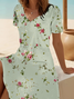Women Floral Short Sleeve Summer Printing Dress V Neck Daily Casual Midi Fit & Flare Dress A-Line Dress