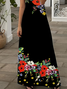 Women Floral Short Sleeve Summer Printing Dress V Neck Daily Casual Maxi X-Line Dress