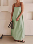 Women Striped Sleeveless Summer Split Joint Dress Square Neck Daily Vintage Maxi Tank A-Line Dress