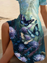 Women Floral Short Sleeve Summer Printing Dress V Neck Daily Casual Midi Fit & Flare Dress A-Line Dress