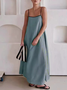 Women Striped Sleeveless Summer Split Joint Dress Square Neck Daily Vintage Maxi Tank A-Line Dress