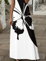 Women Butterfly Short Sleeve Summer Printing Dress V Neck Daily Casual Maxi X-Line Dress
