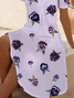 Women Floral Short Sleeve Summer Printing Dress V Neck Daily Casual Midi Fit & Flare Dress A-Line Dress