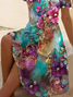 Women Floral Short Sleeve Summer Printing Dress V Neck Daily Casual Midi Fit & Flare Dress A-Line Dress