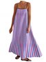 Women Striped Sleeveless Summer Split Joint Dress Square Neck Daily Vintage Maxi Tank A-Line Dress