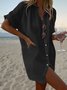 Women Plain Long Sleeve Shirt Spring/Fall Split Joint Stand Collar Daily Casual Top