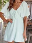 Women Plain Short Sleeve Summer Split Joint Dress V Neck Dolman Sleeve Daily Vintage Midi Ruffle Skirt A-Line Dress