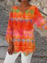 Women Geometric Three Quarter Sleeve Tee T-shirt V Neck Printing Casual Spring/Fall Top