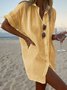 Women Plain Long Sleeve Shirt Spring/Fall Split Joint Stand Collar Daily Casual Top