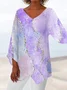 Women Geometric Three Quarter Sleeve Tee T-shirt V Neck Printing Casual Spring/Fall Top