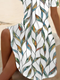 Women Leaf Short Sleeve Summer Printing Dress V Neck Daily Casual Midi Fit & Flare Dress A-Line Dress