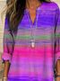 Women Abstract Stripes Long Sleeve Blouse Spring/Fall Printing V Neck Daily Casual Top