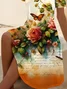 Women Floral Short Sleeve Summer Printing Dress V Neck Daily Casual Midi Fit & Flare Dress A-Line Dress