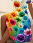 Women Floral Short Sleeve Summer Printing Dress V Neck Daily Casual Midi Fit & Flare Dress A-Line Dress