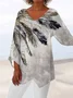 Women Geometric Three Quarter Sleeve Tee T-shirt V Neck Printing Casual Spring/Fall Top