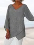 Women Geometric Three Quarter Sleeve Tee T-shirt V Neck Printing Casual Spring/Fall Top