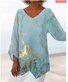 Women Geometric Three Quarter Sleeve Tee T-shirt V Neck Printing Casual Spring/Fall Top