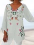 Women Geometric Three Quarter Sleeve Tee T-shirt V Neck Printing Casual Spring/Fall Top