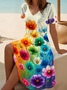 Women Floral Short Sleeve Summer Printing Dress V Neck Daily Casual Midi Fit & Flare Dress A-Line Dress