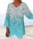 Women Geometric Three Quarter Sleeve Tee T-shirt V Neck Printing Casual Spring/Fall Top