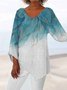 Women Geometric Three Quarter Sleeve Tee T-shirt V Neck Printing Casual Spring/Fall Top