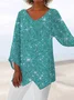 Women Geometric Three Quarter Sleeve Tee T-shirt V Neck Printing Casual Spring/Fall Top