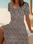 Women Floral Short Sleeve Summer Printing Dress V Neck Daily Casual Midi Fit & Flare Dress A-Line Dress