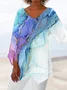 Women Geometric Three Quarter Sleeve Tee T-shirt V Neck Printing Casual Spring/Fall Top