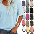Women Plain Short Sleeve Tee T-shirt V Neck Casual Summer Top