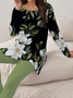 Women Floral Printing Two-Piece Set Daily Long Sleeve Casual Spring/Fall Top With Pants Matching Set