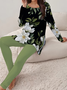 Women Floral Printing Two-Piece Set Daily Long Sleeve Casual Spring/Fall Top With Pants Matching Set