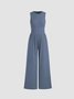 Women Plain Crew Neck Sleeveless Casual Summer Jumpsuit