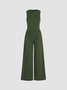 Women Plain Crew Neck Sleeveless Casual Summer Jumpsuit