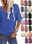 Women Plain Short Sleeve Tee T-shirt V Neck Casual Summer Top