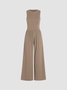 Women Plain Crew Neck Sleeveless Casual Summer Jumpsuit