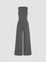 Women Plain Crew Neck Sleeveless Casual Summer Jumpsuit